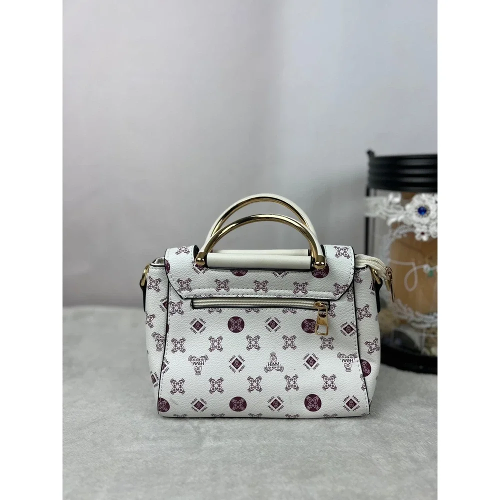 HBMM Monogram Heart Crown Satchel Handbag White Purple Gold Crossbody Bag